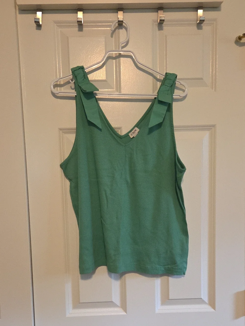 J. Crew Green V-Neck Tank with Shoulder Ties Accents